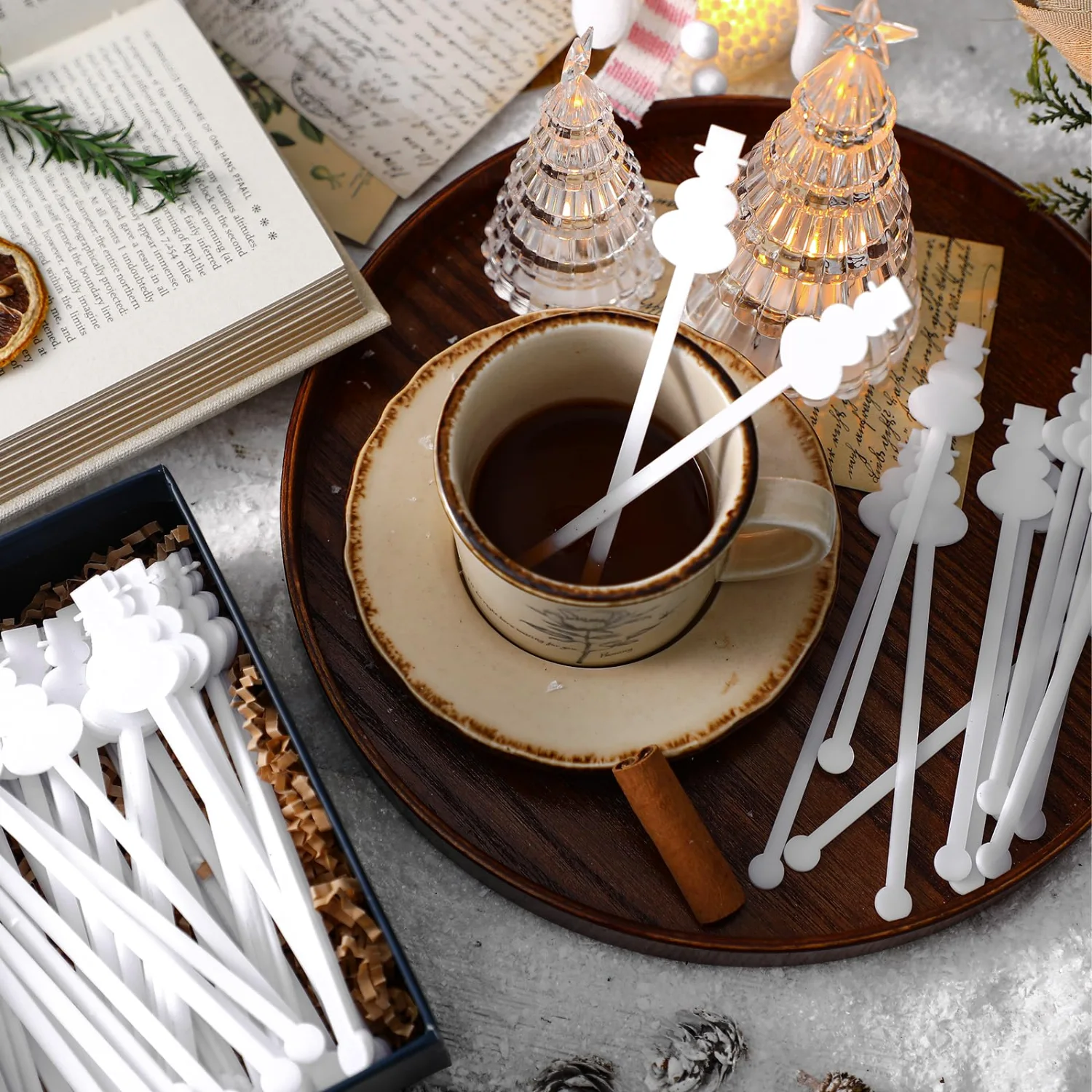 CHENGU Seasonal coffee stirrers, Snowman, 60 pcs