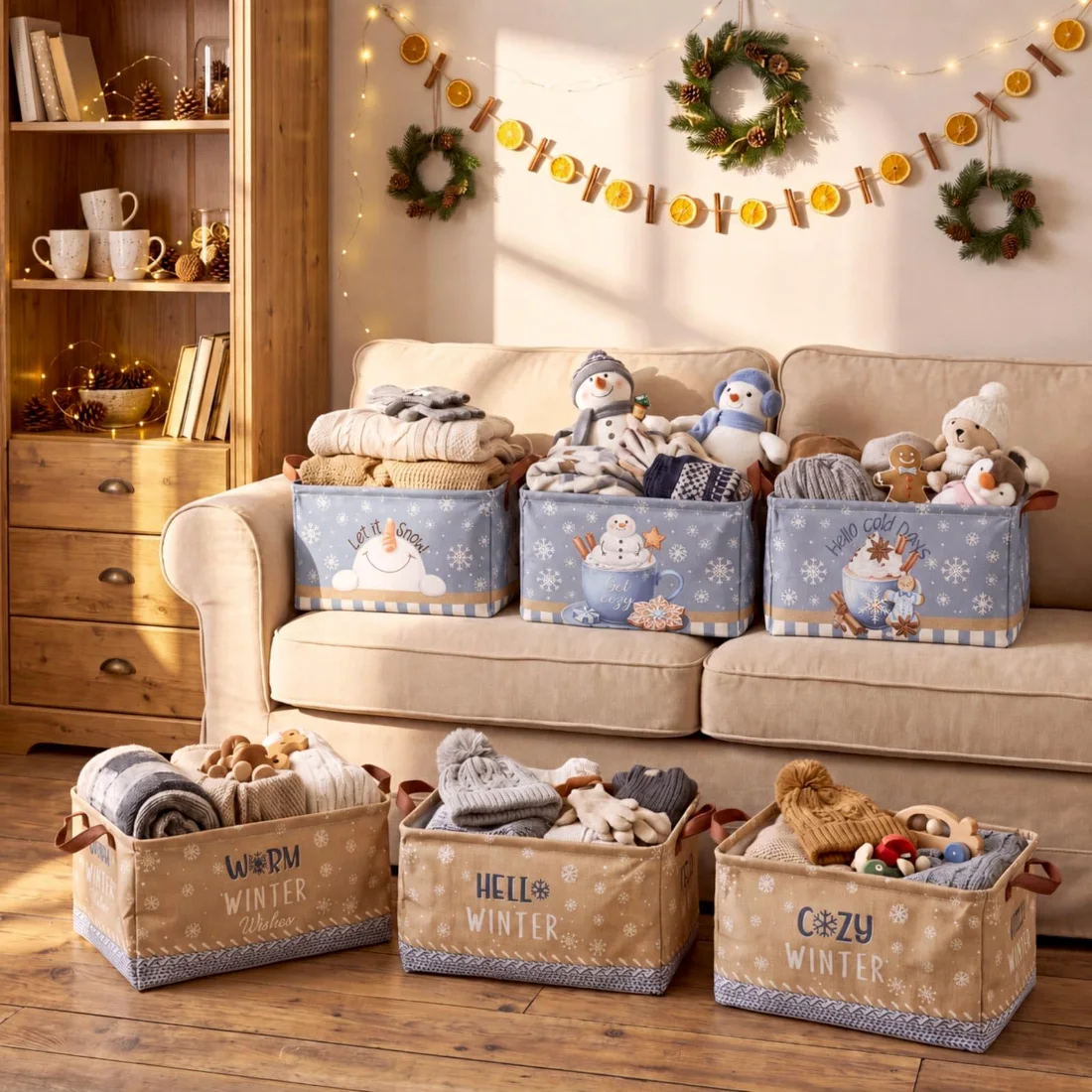 CHENGU Collapsible holiday storage bins, Cozy Winter, 6 pcs, view 5