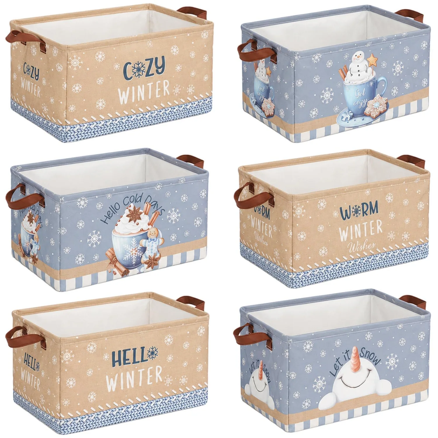 CHENGU Collapsible holiday storage bins, Cozy Winter, 6 pcs