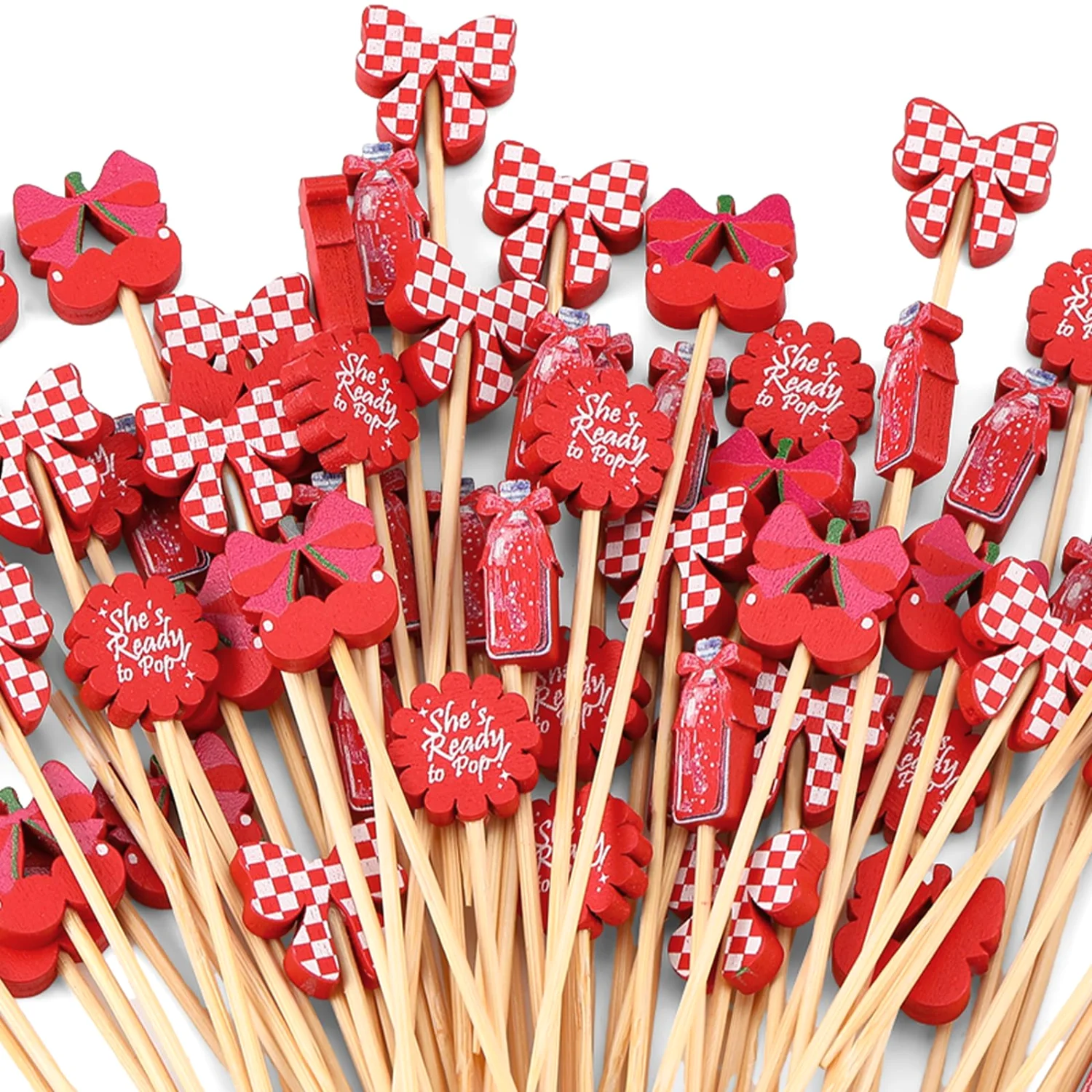 CHENGU Cocktail picks, 200 pcs, Red, Ready to Pop