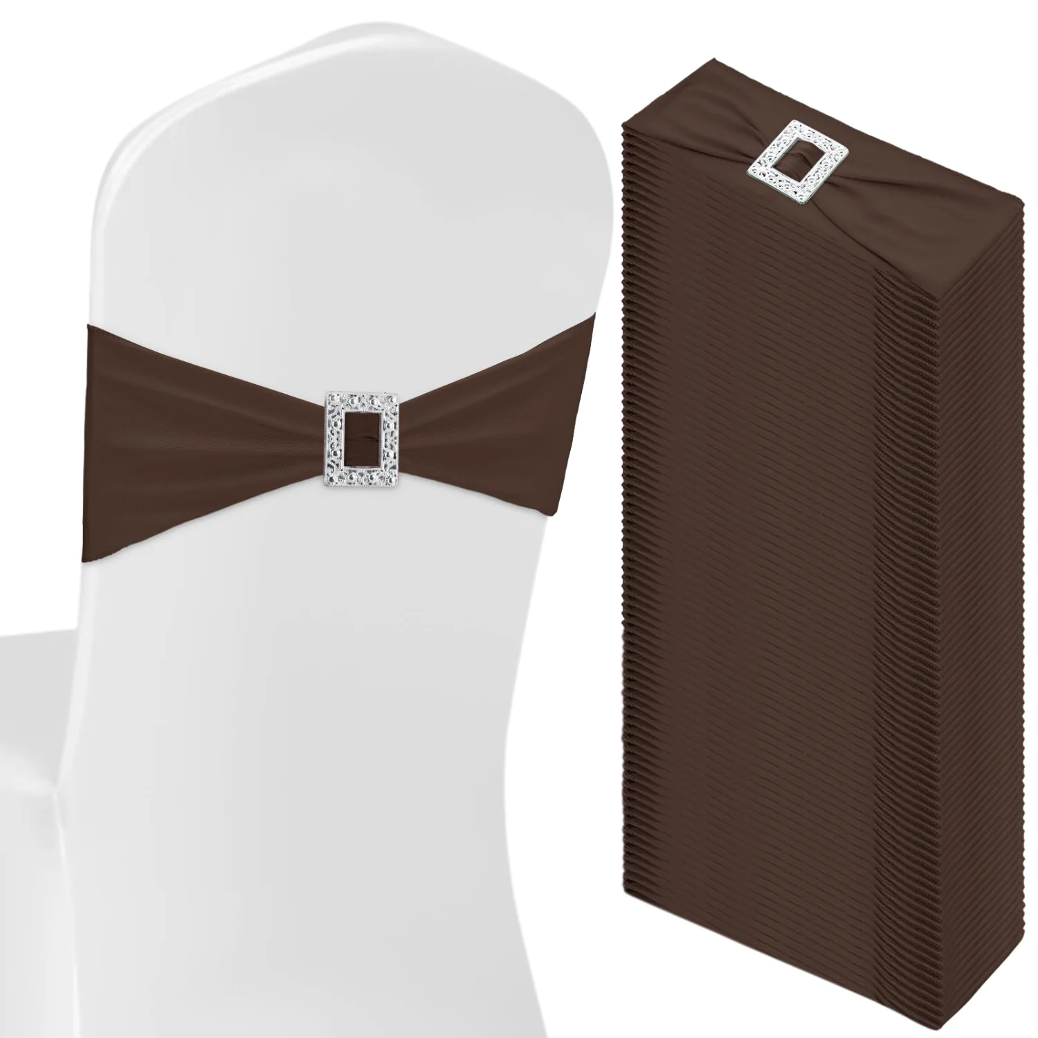 CHENGU Spandex chair sashes with buckle, Coffee