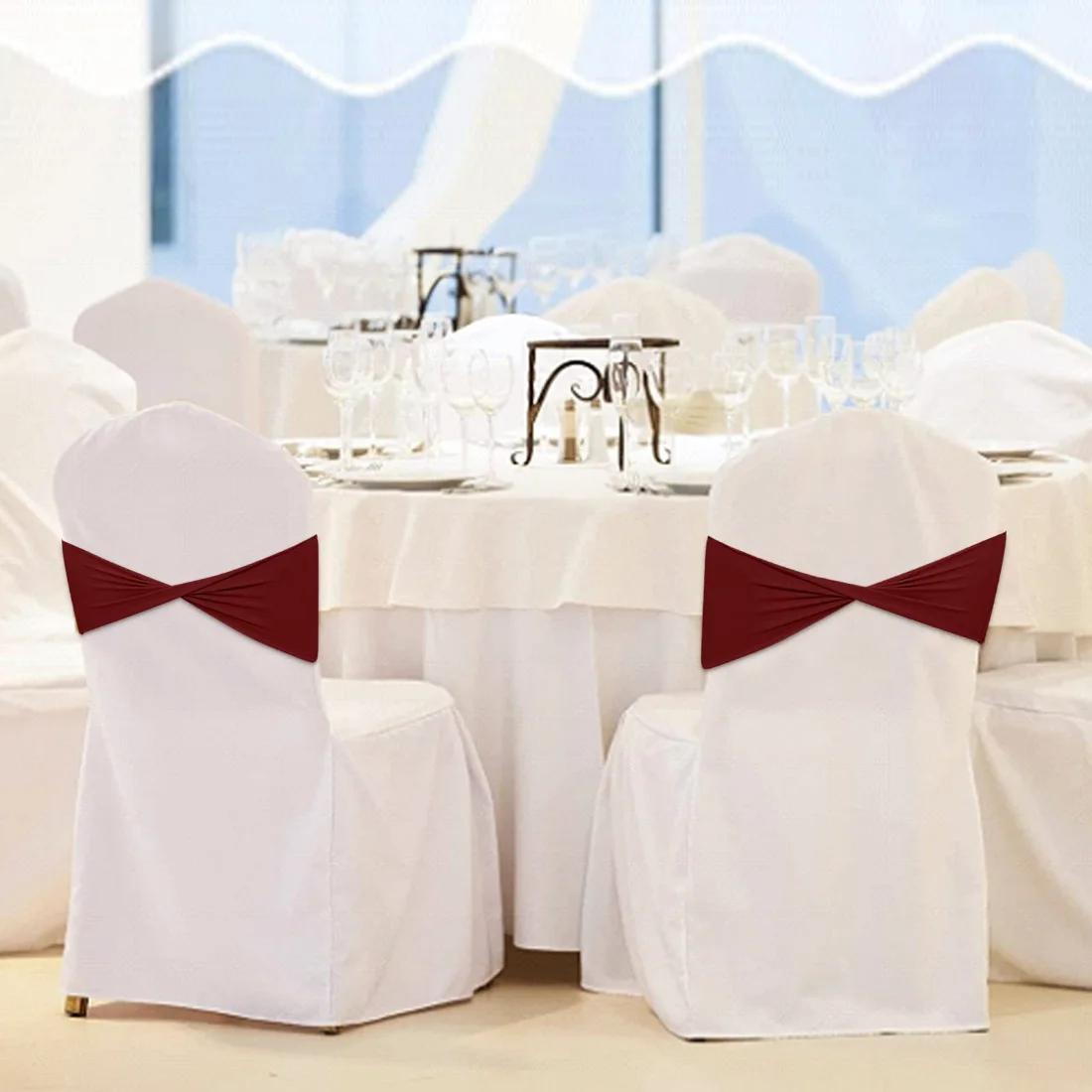 CHENGU Spandex chair sashes, Wine Red, view 2