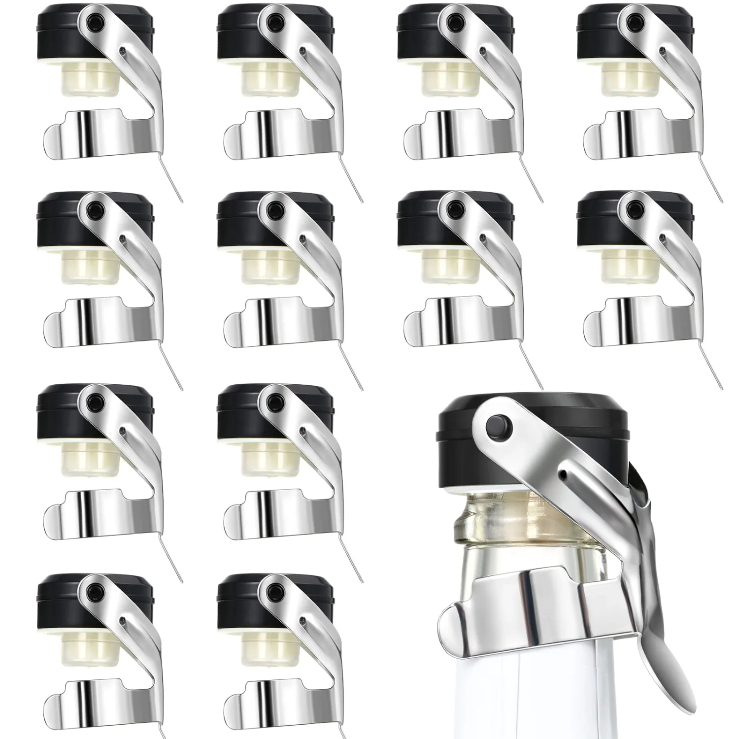 CHENGU Stainless steel champagne stoppers, Black, 2.71 x 1.93 inch, 12 pcs