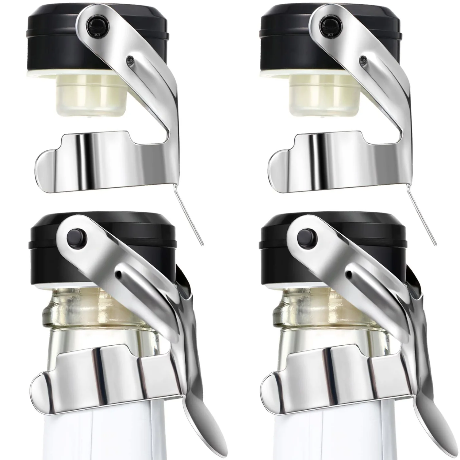 CHENGU Stainless steel champagne stoppers, Black, 2.71 x 1.93 Inch, 4 pcs