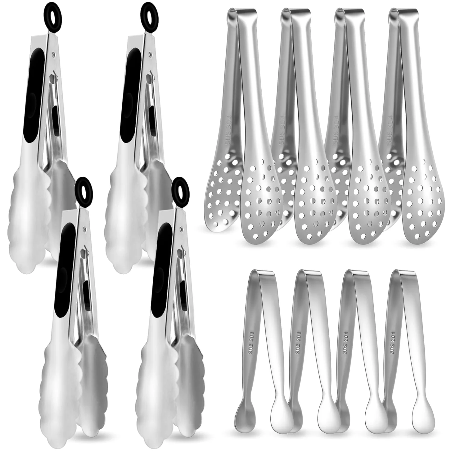 CHENGU Tongs and skewers, Black/Silver, 4/5/7inches, Mixed