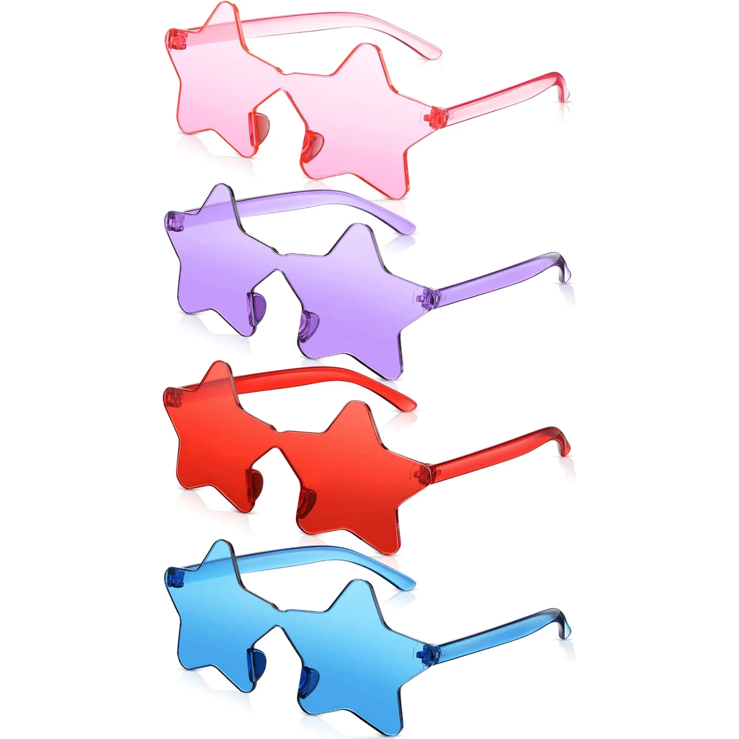 CHENGU Star shaped rimless sunglasses, Pink, Red, Blue, Purple