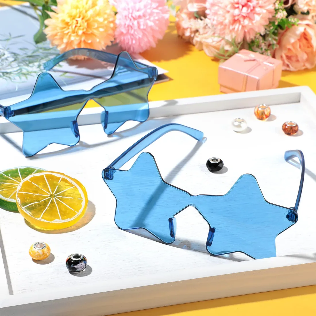 CHENGU Star shaped rimless sunglasses, Yellow, Blue, view 2