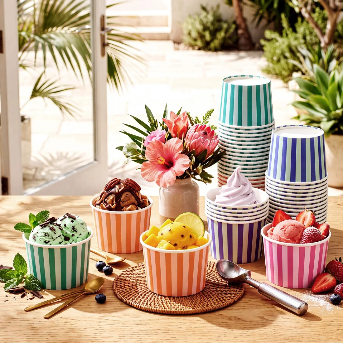 CHENGU Paper snack and dessert cups, Multicolor, Stripe, 60 pcs, view 2