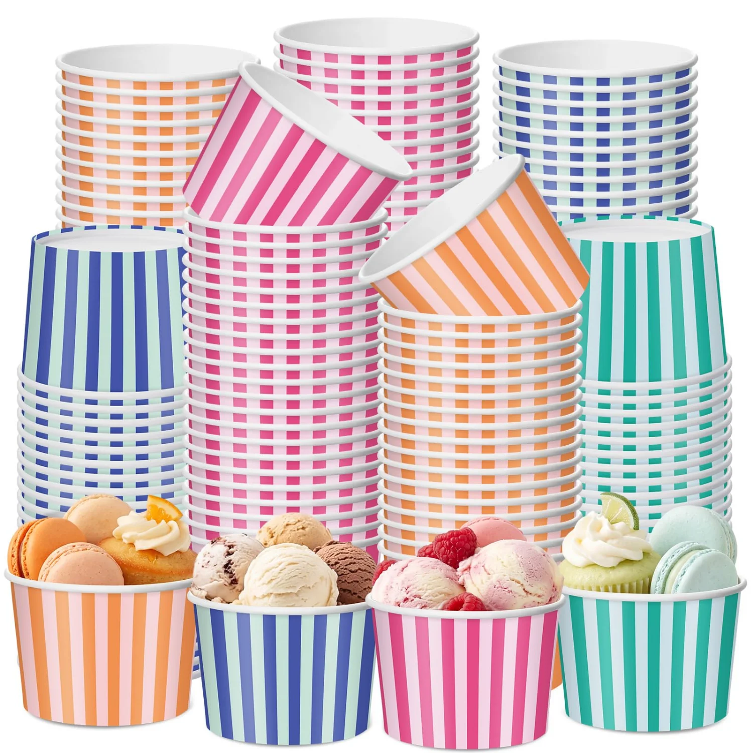 CHENGU Paper snack and dessert cups, Multicolor, Stripe, 60 pcs