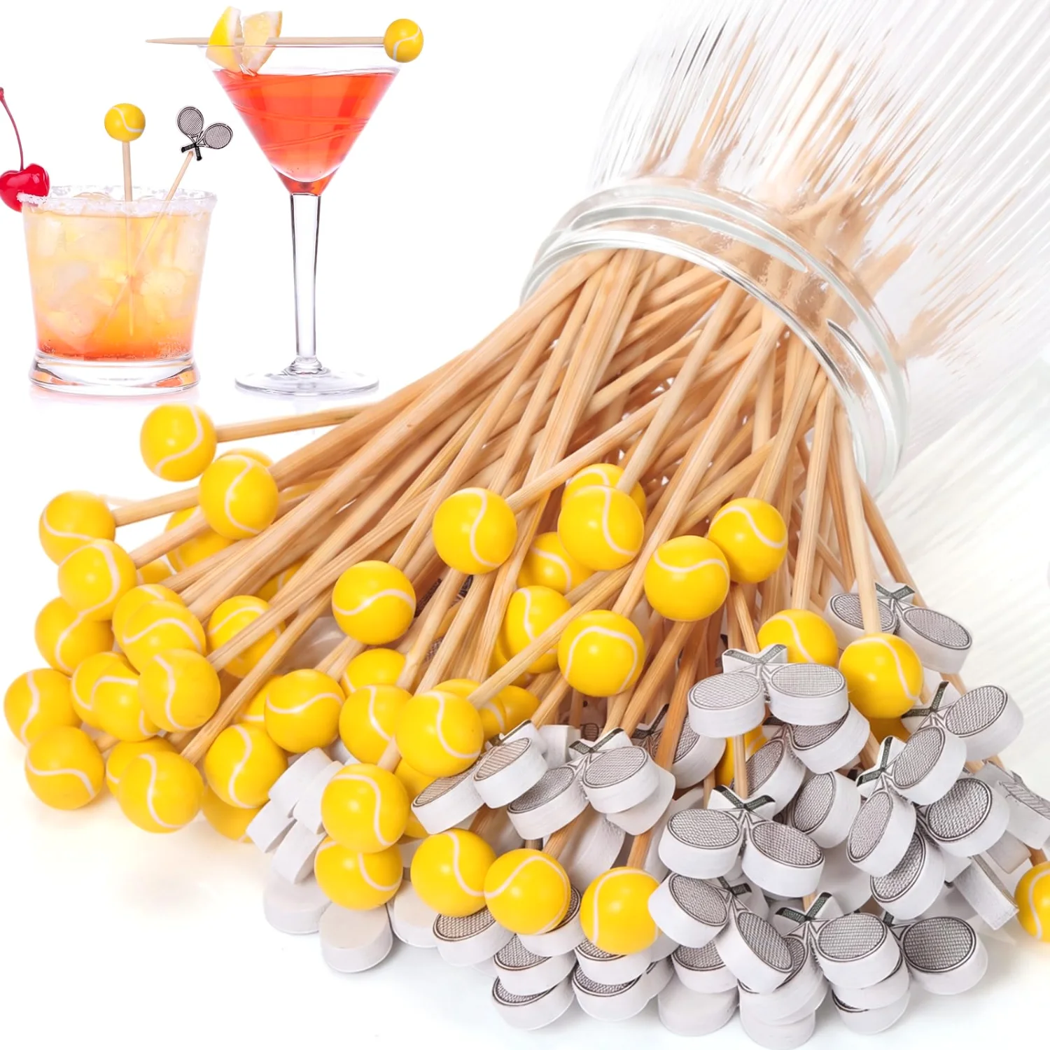 CHENGU Novelty bamboo cocktail picks, Tennis, 200 pcs