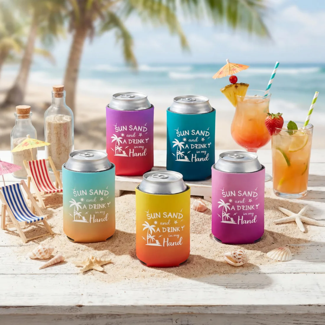 CHENGU Can coolers, 6 pcs, Tie-dye, Sun Sand, view 2