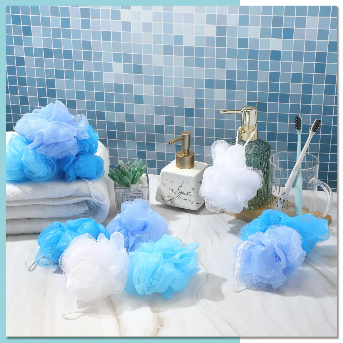 CHENGU Loofah bath sponges, Blue Series, view 2