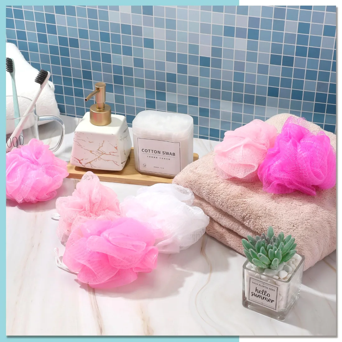 CHENGU Loofah bath sponges, Pink Series, view 2