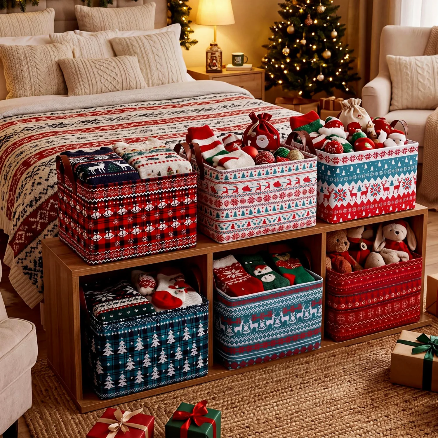 CHENGU Collapsible holiday storage bins, Christmas Ugly Sweater, 6 pcs
