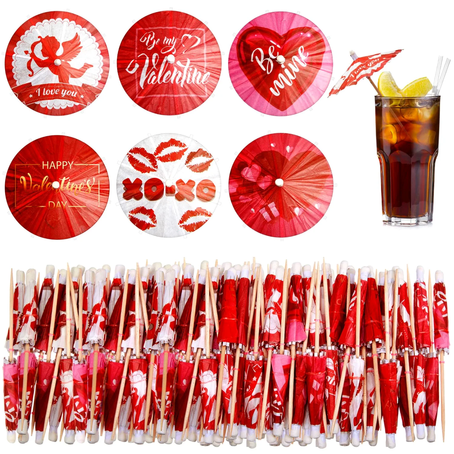 CHENGU Holiday drink umbrella picks, Valentine's Day