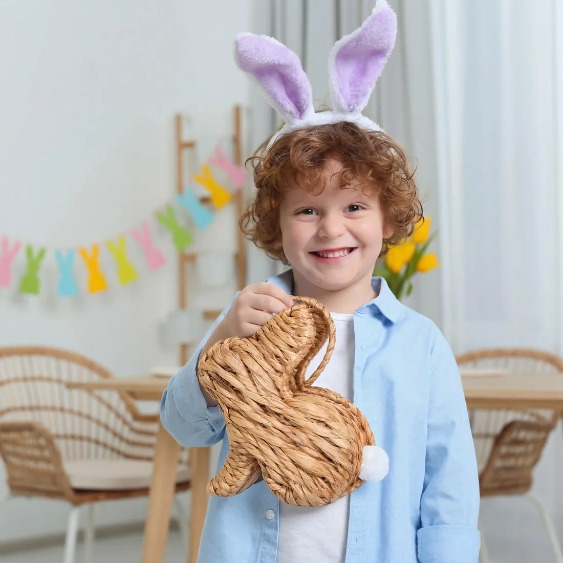 CHENGU Wicker bunny Easter basket, view 4