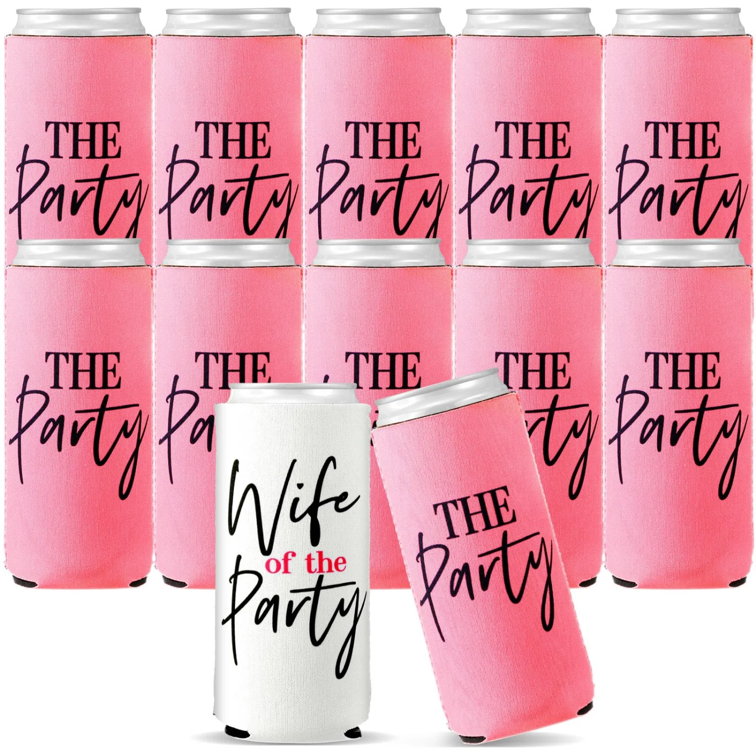 CHENGU Can coolers, 12 pcs, Wife of the Party, Pink,White