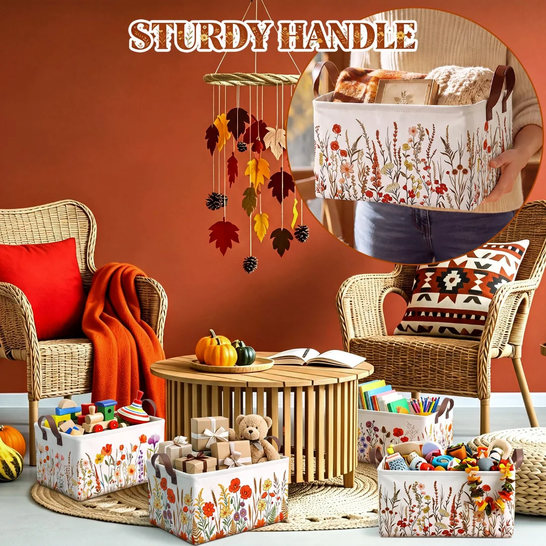CHENGU Collapsible holiday storage bins, Wildflowers, 6 pcs, view 3