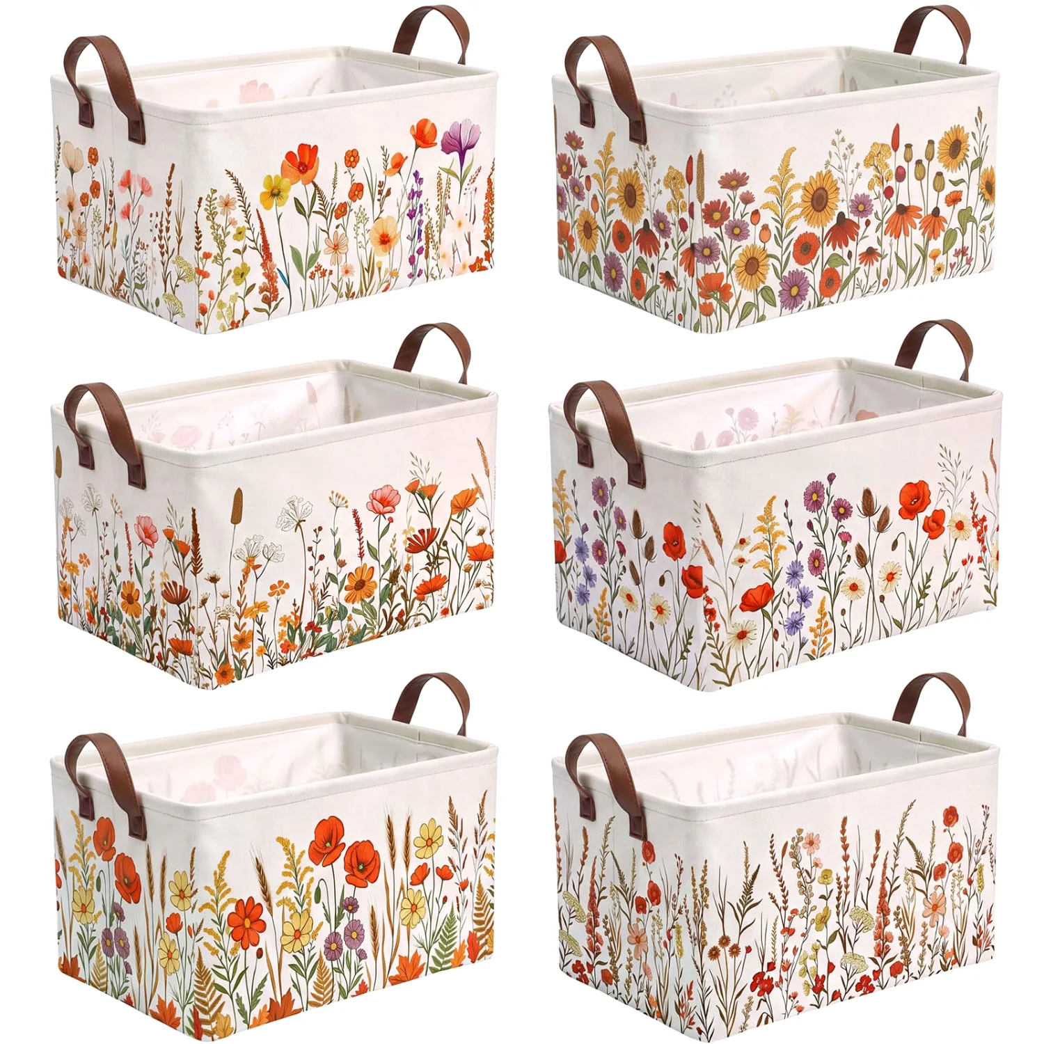 CHENGU Collapsible holiday storage bins, Wildflowers, 6 pcs