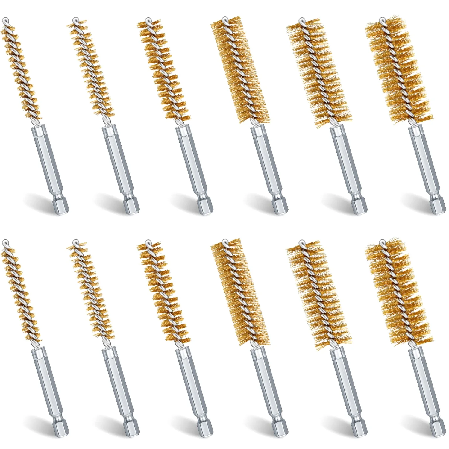 CHENGU Wire bore brush set, Brass, 12 pcs