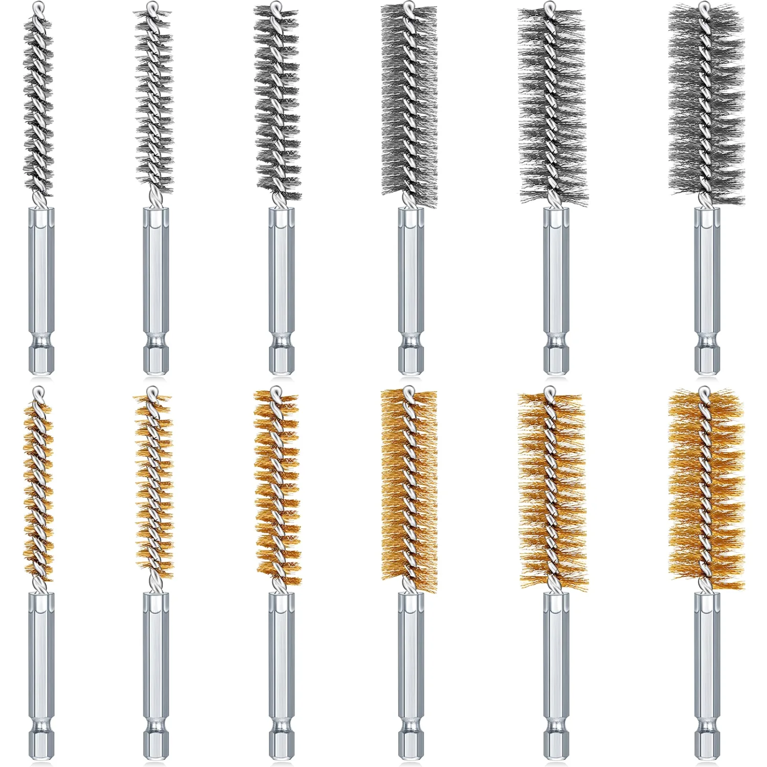 CHENGU Wire bore brush set, Stainless Steel, Brass, 12 pcs