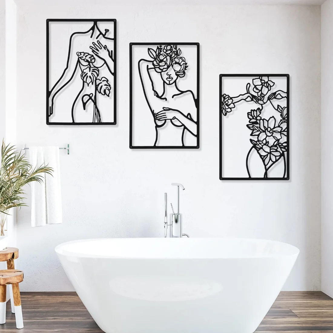 CHENGU Abstract woman line wall art, Body with Flower, view 4