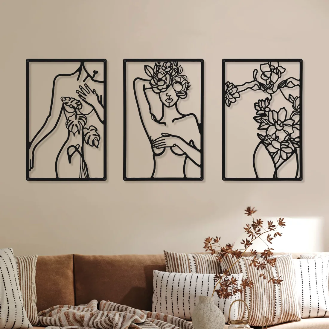 CHENGU Abstract woman line wall art, Body with Flower, view 5
