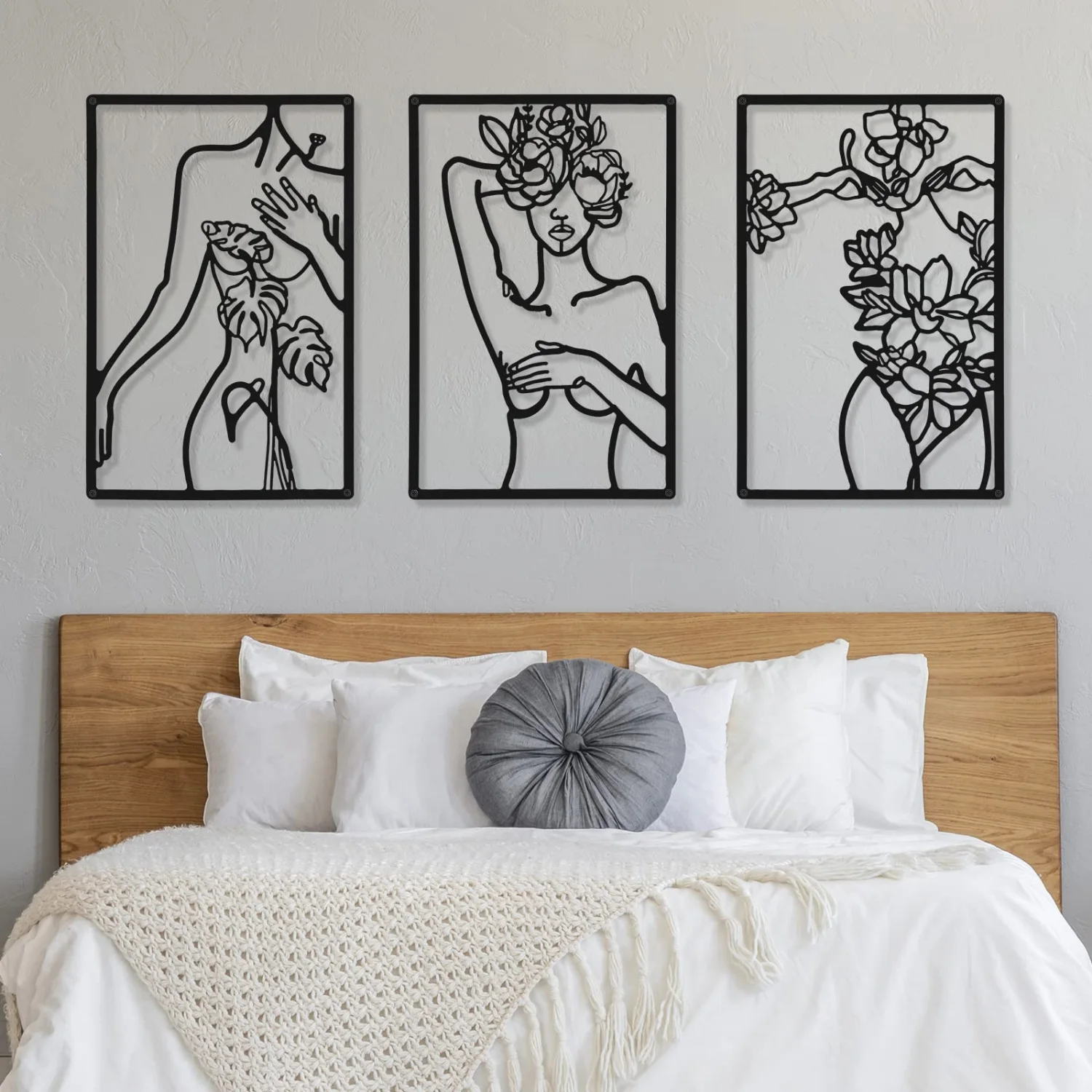 CHENGU Abstract woman line wall art, Body with Flower
