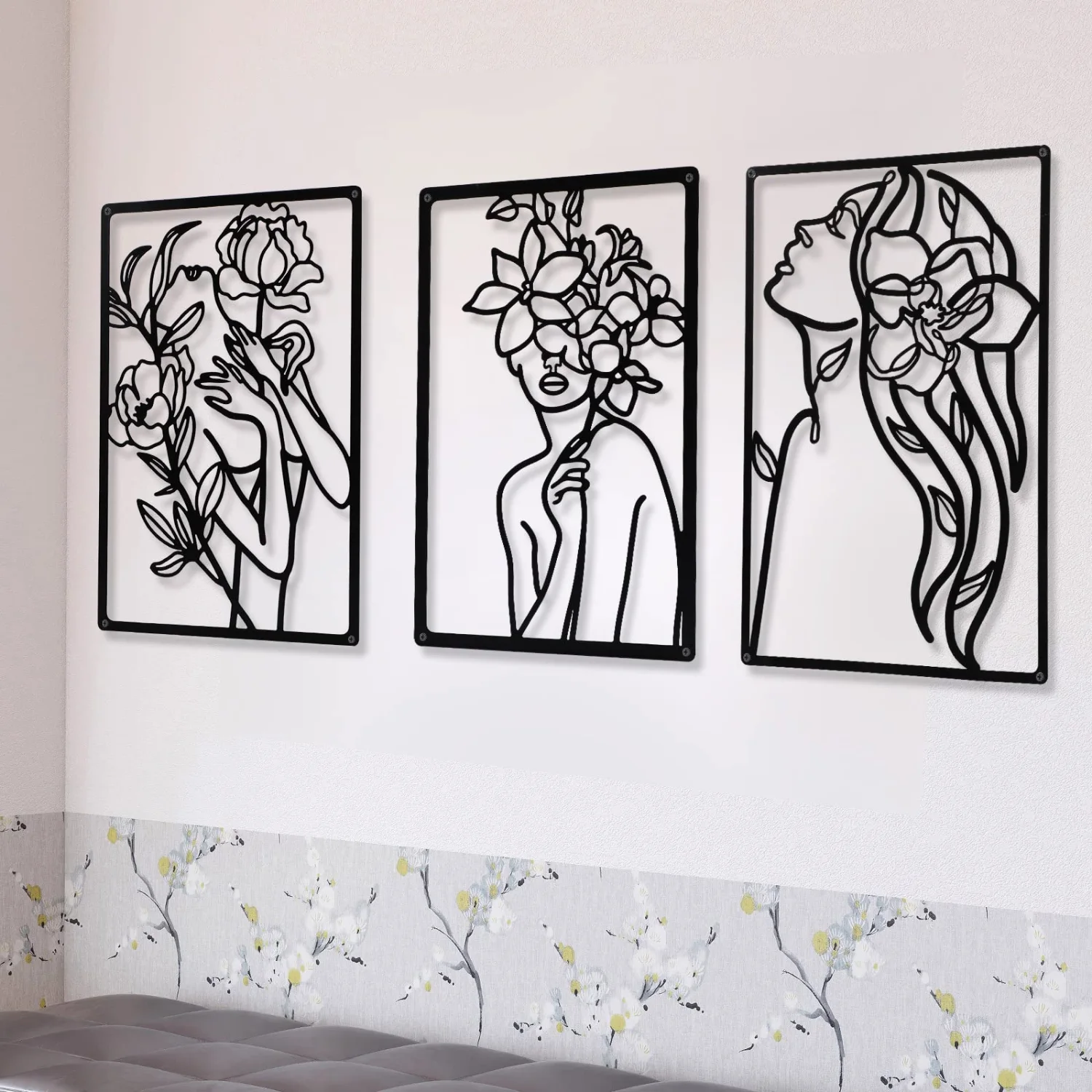 CHENGU Abstract woman line wall art, Floral
